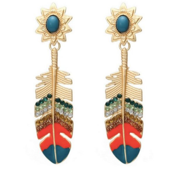Jewelry - Rhinestone feather earrings